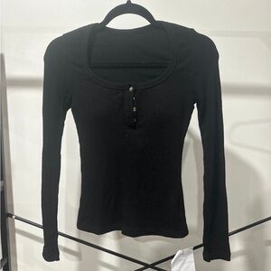 Black Long Sleeve Ribbed Top